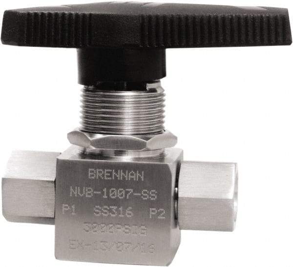 Brennan - 1/4" Pipe, NPT End Connections, Stainless Steel, Inline, Two Way Flow, Instrumentation Ball Valve - 3,000 psi WOG Rating, Nylon Handle, PTFE Seal, PFA Seat, Swaglok SS-43GEF4 - All Tool & Supply