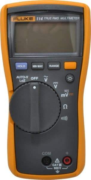 Fluke - 114, CAT III, 600 VAC/VDC, Digital True RMS Auto Ranging Manual Ranging Multimeter - 40 mOhm, Measures Voltage, Capacitance, Current, Resistance - All Tool & Supply