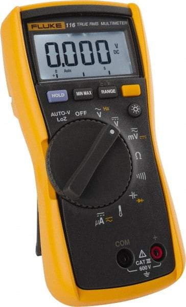 Fluke - 116, CAT III, 600 VAC/VDC, Digital True RMS Auto Ranging Manual Ranging Multimeter - Measures Voltage, Capacitance, Resistance, Temperature - All Tool & Supply