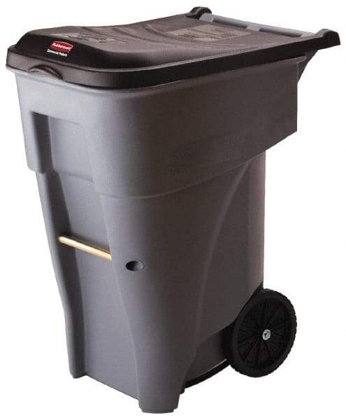 Rubbermaid - 65 Gal Gray Rectangle Trash Can - Polyethylene, 41.8" High x 32.3" Long x 25.3" Wide - All Tool & Supply