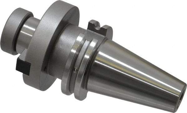 Accupro - CAT40 Taper Shank 1-1/4" Pilot Diam Shell Mill Holder - 2" Flange to Nose End Projection, 5/8-18 Lock Screw, Through-Spindle & DIN Flange Coolant - Exact Industrial Supply