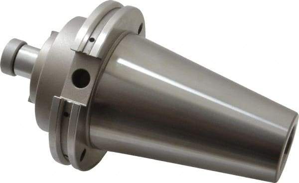 Accupro - CAT50 Taper Shank 3/4" Pilot Diam Shell Mill Holder - 1-3/4" Flange to Nose End Projection, 3/8-24 Lock Screw, Through-Spindle & DIN Flange Coolant - Exact Industrial Supply