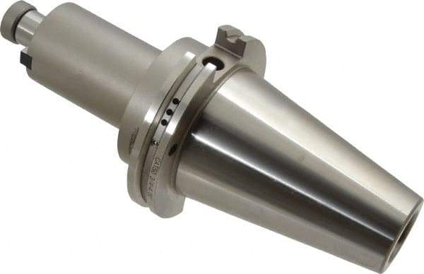 Accupro - CAT50 Taper Shank 3/4" Pilot Diam Shell Mill Holder - 4" Flange to Nose End Projection, 3/8-24 Lock Screw, Through-Spindle & DIN Flange Coolant - Exact Industrial Supply