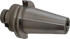 Accupro - CAT50 Taper Shank 1-1/4" Pilot Diam Shell Mill Holder - 1-3/4" Flange to Nose End Projection, 5/8-18 Lock Screw, Through-Spindle & DIN Flange Coolant - Exact Industrial Supply