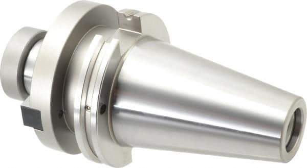 Accupro - CAT50 Taper Shank 1-1/2" Pilot Diam Shell Mill Holder - 2" Flange to Nose End Projection, 3/4-16 Lock Screw, Through-Spindle & DIN Flange Coolant - Exact Industrial Supply