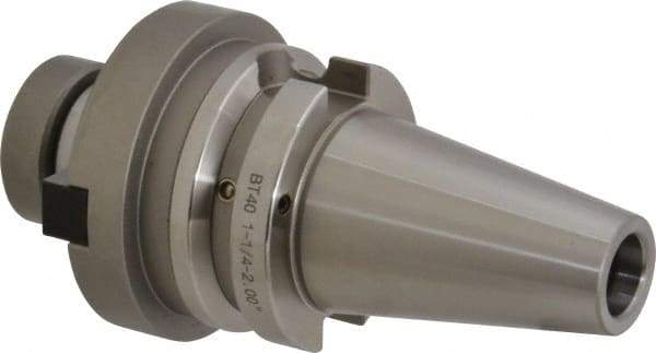 Accupro - BT40 Taper Shank 1-1/4" Pilot Diam Shell Mill Holder - 2" Flange to Nose End Projection, 2.88" Nose Diam, 5/8-18 Lock Screw, Through-Spindle & DIN Flange Coolant - Exact Industrial Supply