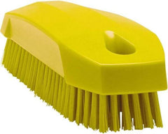 Vikan - 0.7" Bristle Length, Polyester Scrub Brush - 1-1/2" Wide Head, 4-1/2" OAL, Yellow, Polypropylene Block - All Tool & Supply