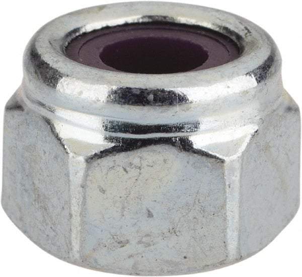 Value Collection - 1/4-20 UNC Grade 2 Heavy Hex Lock Nut with Nylon Insert - 1/2" Width Across Flats, 3/8" High, Zinc-Plated Finish - All Tool & Supply