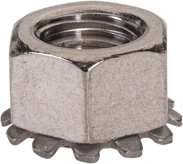 Value Collection - 3/8-16, 0.391" High, Uncoated, Stainless Steel Hex Nut with External Tooth Washer - 21/32" Washer Diam, 9/16" Width Across Flats, Grade 18-8 - All Tool & Supply