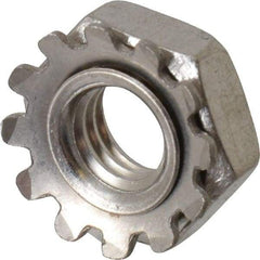 Value Collection - #10-32, 5/32" High, Uncoated, Stainless Steel Hex Nut with External Tooth Washer - 13/32" Washer Diam, 3/8" Width Across Flats, Grade 18-8 - All Tool & Supply