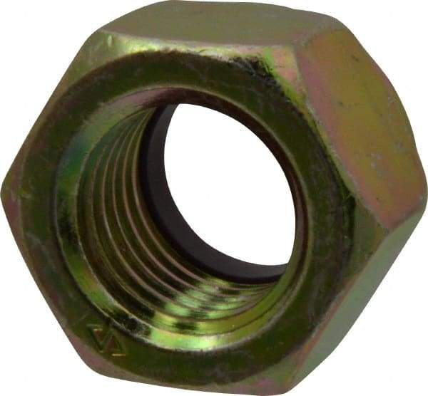 Value Collection - 1-8 UNC Grade 8 Hex Lock Nut with Nylon Insert - 1-7/16" Width Across Flats, 1-3/64" High, Zinc Yellow Dichromate Finish - All Tool & Supply