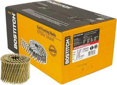 Stanley Bostitch - 11 Gauge 0.12" Shank Diam 3-1/4" Long Framing Nails for Power Nailers - Steel, Yellow Zinc Finish, Smooth Shank, Coil Wire Collation, Round Head, Diamond Point - All Tool & Supply