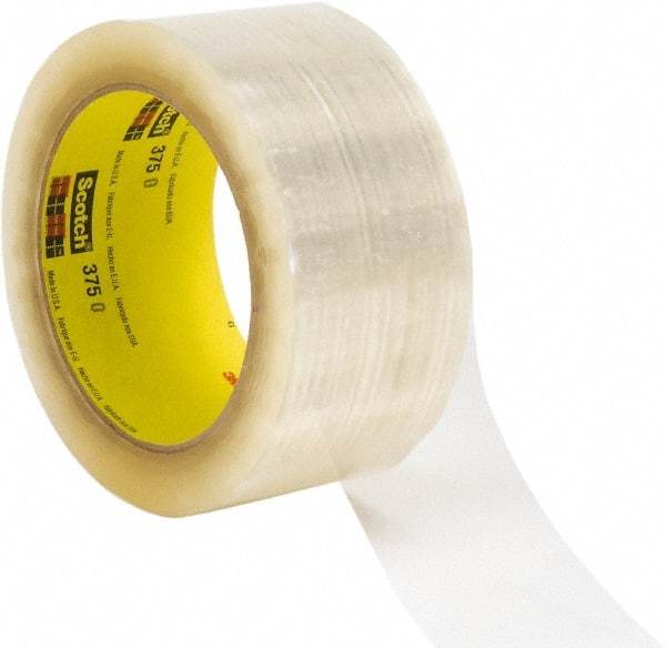 3M - 72mm x 914m Clear Rubber Adhesive Sealing Tape - Polypropylene Film Backing, 3.1 mil Thick, 35 Lb Tensile Strength, Series 375 - All Tool & Supply