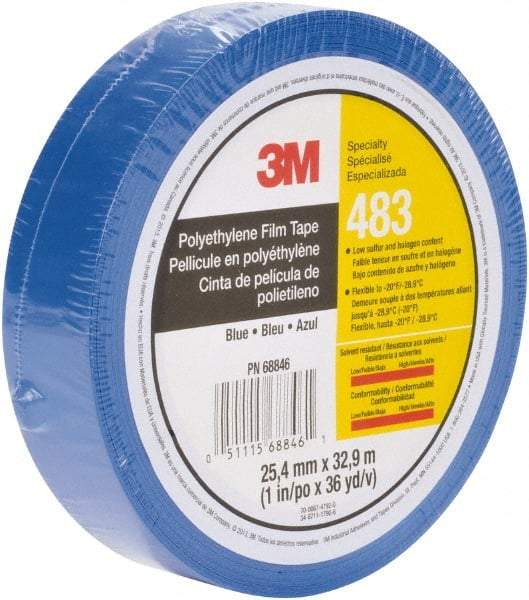 3M - 36 Yds. x 1", Blue Polyethylene Film Tape - 483 Series, 5 mil Thick, 10 Lb./Inch Tensile Strength - All Tool & Supply