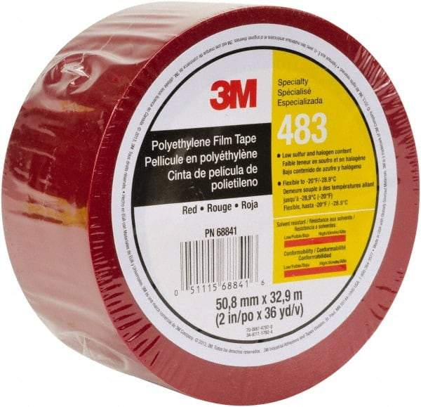 3M - 36 Yds. x 2", Red Polyethylene Film Tape - 483 Series, 5 mil Thick, 10 Lb./Inch Tensile Strength - All Tool & Supply