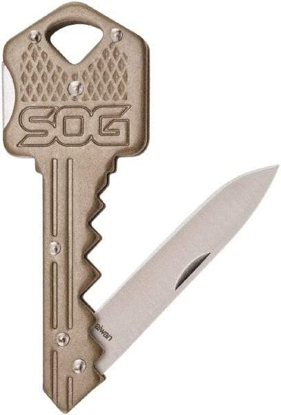 SOG Specialty Knives - 1-1/2" Blade, Straight Drop Point Folding Knife - 2-1/2" Closed Length, Stainless Steel - All Tool & Supply