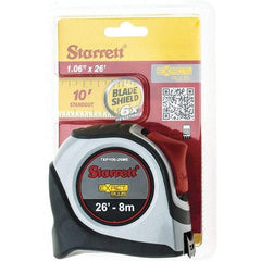 Starrett - 26' x 1-1/16" Yellow Blade Tape Measure - 1/16" & 1mm Graduation, S9 Graduation Style, Gray Case - All Tool & Supply