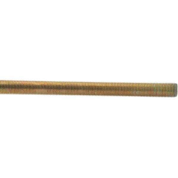 Value Collection - 1/2-20 UNF (Fine), 3' Long, Low Carbon Steel Threaded Rod - Yellow Zinc-Plated Finish - All Tool & Supply