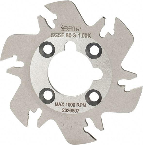 Iscar - Arbor Hole Connection, 3/32" Cutting Width, 0.63" Depth of Cut, 3.15" Cutter Diam, 1" Hole Diam, 6 Tooth Indexable Slotting Cutter - SGSF Toolholder, GSFN, GSFU Insert - All Tool & Supply