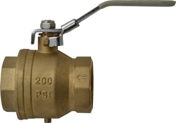 Value Collection - 2" Pipe, Full Port, Brass Full Port Ball Valve - Inline - One Way Flow, FNPT x FNPT Ends, Locking Lever Handle, 200 WOG, 150 WSP - All Tool & Supply