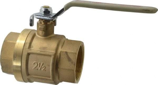 Value Collection - 2-1/2" Pipe, Full Port, Brass Full Port Ball Valve - Inline - Two Way Flow, FNPT x FNPT Ends, Lever Handle, 450 WOG, 150 WSP - All Tool & Supply