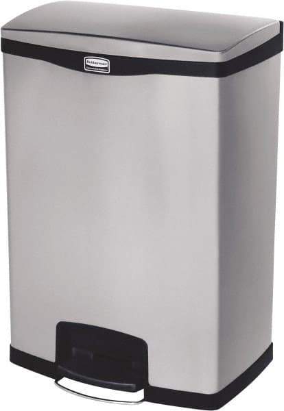 Rubbermaid - 24 Gal Rectangle Unlabeled Trash Can - 31.83" High x 21-3/4" Long, Chrome, Black, Metal - All Tool & Supply