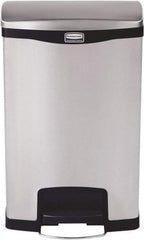 Rubbermaid - 13 Gal Rectangle Unlabeled Trash Can - 28.66" High x 18-1/8" Long, Chrome, Black, Metal - All Tool & Supply