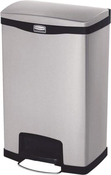 Rubbermaid - 13 Gal Rectangle Unlabeled Trash Can - 28.66" High x 18-1/8" Long, Chrome, Black, Metal - All Tool & Supply