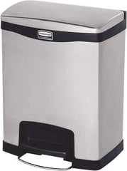 Rubbermaid - 8 Gal Rectangle Unlabeled Trash Can - 21.86" High x 16-7/8" Long, Chrome, Black, Metal - All Tool & Supply