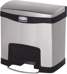 Rubbermaid - 4 Gal Rectangle Unlabeled Trash Can - 15.73" High x 15-1/2" Long, Chrome, Black, Metal - All Tool & Supply