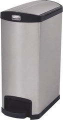 Rubbermaid - 13 Gal Rectangle Unlabeled Trash Can - 28.85" High x 22-5/8" Long, Chrome, Black, Metal - All Tool & Supply