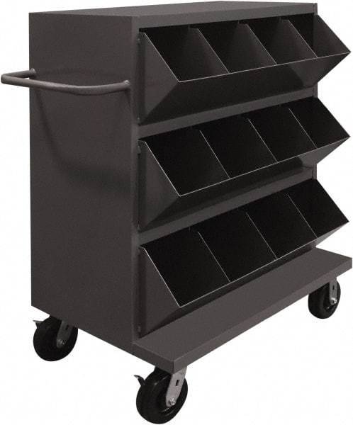 Durham - 2,400 Lb Capacity, 24" Wide x 36" Long x 49-1/4" High Storage Bin Cart - 12 Slot, Steel, 2 Rigid/2 Swivel Casters - All Tool & Supply