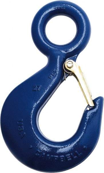 Campbell - 1,500 Lb Capacity, Chain Grade 100, Alloy Steel Eye Hook - 4.06" Reach, 27/32" Eye ID, 5.19" OAL, Painted Blue - All Tool & Supply