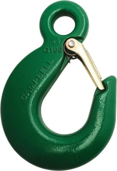 Campbell - 8,800 Lb Capacity, Chain Grade 100, Alloy Steel Eye Hook - 5.09" Reach, 13/16" Eye ID, 7" OAL, Painted Green - All Tool & Supply