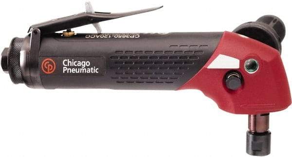 Chicago Pneumatic - 1/4" Collet, Angle Handle, Straight Air Die Grinder - 12,000 RPM, Rear Exhaust, 6 CFM, 2.3 hp, 90 psi, 3/8" Inlet - All Tool & Supply