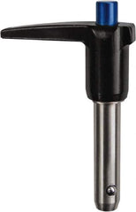 Monroe Engineering Products - 5/8" Diam, 5" Usable Length, L Handle, Push Button Quick Release Pin - 7-1/2" OAL, Grade 4140 Steel, Zinc-Plated Finish - All Tool & Supply