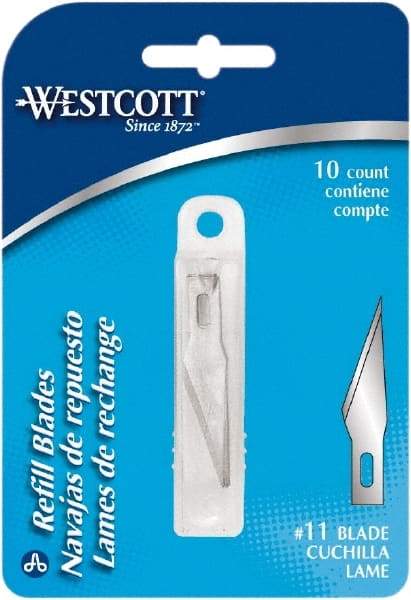 Westcott - 10 Piece Stainless Steel Hobby Blade - 57mm OAL, 0.984" Blade Length, 0.02" Blade Thickness - All Tool & Supply