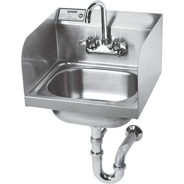 Krowne - 14" Long x 10" Wide Inside, 1 Compartment, Grade 304 Stainless Steel Hand Sink with Side Support - 20 Gauge, 14" Long x 16" Wide x 15" High Outside, 6" Deep - All Tool & Supply