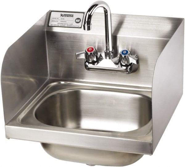 Krowne - 14" Long x 10" Wide Inside, 1 Compartment, Grade 304 Stainless Steel Hand Sink with Side Support - 20 Gauge, 14" Long x 16" Wide x 15" High Outside, 6" Deep - All Tool & Supply