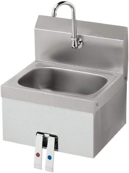 Krowne - 10" Long x 14" Wide Inside, 1 Compartment, Grade 304 Stainless Steel Hand Sink with Knee Valve - 20 Gauge, 15" Long x 16" Wide x 19" High Outside, 6" Deep - All Tool & Supply