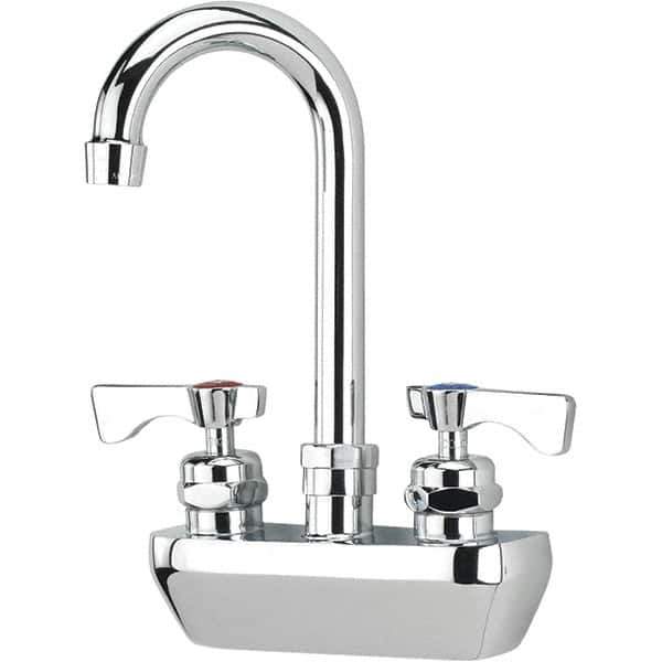 Krowne - Wall Mount, High Arc Service Sink Faucet - Two Handle, Color Coded, Blade Handle, Gooseneck Spout and Nozzle, No Drain - All Tool & Supply