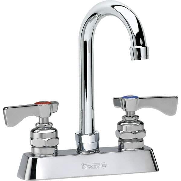 Krowne - Deck Mount, High Arc Deck Mount Faucet - Two Handle, Color Coded, Blade Handle, Gooseneck Spout and Nozzle, No Drain - All Tool & Supply