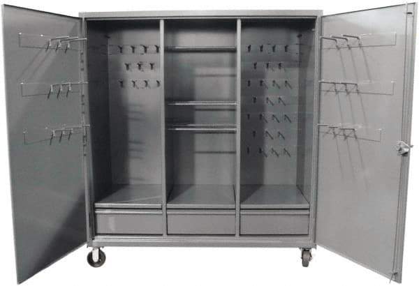 Strong Hold - 3 Shelf 3 Bin Pegboard Storage Cabinet - Steel, 72" Wide x 24" Deep x 80" High, Dark Gray - All Tool & Supply