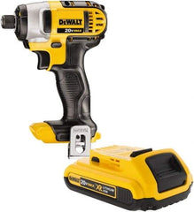 DeWALT - 20 Volt, 1/4" Drive, 117 Ft/Lb Torque, Cordless Impact Driver - Pistol Grip Handle, 2800 RPM, 1 Lithium-Ion Battery Included - All Tool & Supply