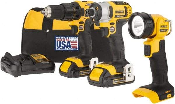 DeWALT - 20 Volt Cordless Tool Combination Kit - Includes 1/2" Drill/Driver, 1/4" Impact Driver & Work Light, Lithium-Ion Battery Included - All Tool & Supply