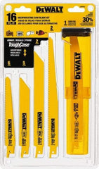 DeWALT - 16 Pieces, 6" to 9" Long x 0.04" Thickness, Bi-Metal Reciprocating Saw Blade Set - Straight Profile, 6 to 18 Teeth, Toothed Edge - All Tool & Supply