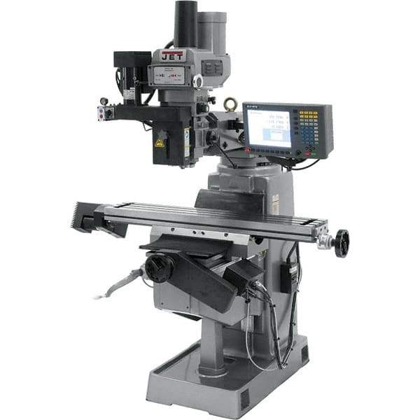 Jet - 9" Table Width x 49" Table Length, Variable Speed Pulley Control, 3 Phase Knee Milling Machine - R8 Spindle Taper, 3 hp - All Tool & Supply