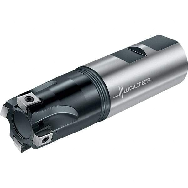 Walter - 1-1/2" Cut Diam, 0.331" Max Depth of Cut, 1-1/2" Shank Diam, 4-1/2" OAL, Indexable Square Shoulder End Mill - Multiple Insert Styles, Weldon Shank, 90° Lead Angle, Through Coolant, Series Blaxx - All Tool & Supply