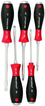 5 Piece - SoftFinish® Cushion Grip Extra Heavy Duty Screwdriver w/ Hex Bolster & Metal Striking Cap Set - #53075 - Includes: Slotted 4.5 - 6.5mm Phillips #1 - 2 - Extra Heavy Duty - All Tool & Supply