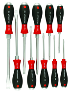 10 Piece - SoftFinish® Cushion Grip Extra Heavy Duty Screwdriver w/ Hex Bolster & Metal Striking Cap Set - #53099 - Includes: Slotted 3.5 - 12.0mm Phillips #1 - 3 - All Tool & Supply